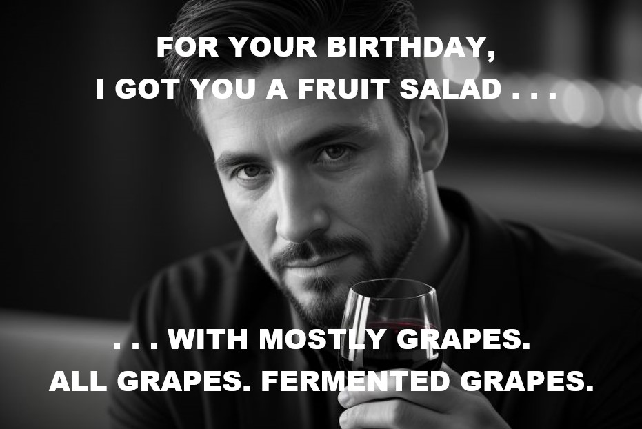 Birthday fruit salad: fermented grapes